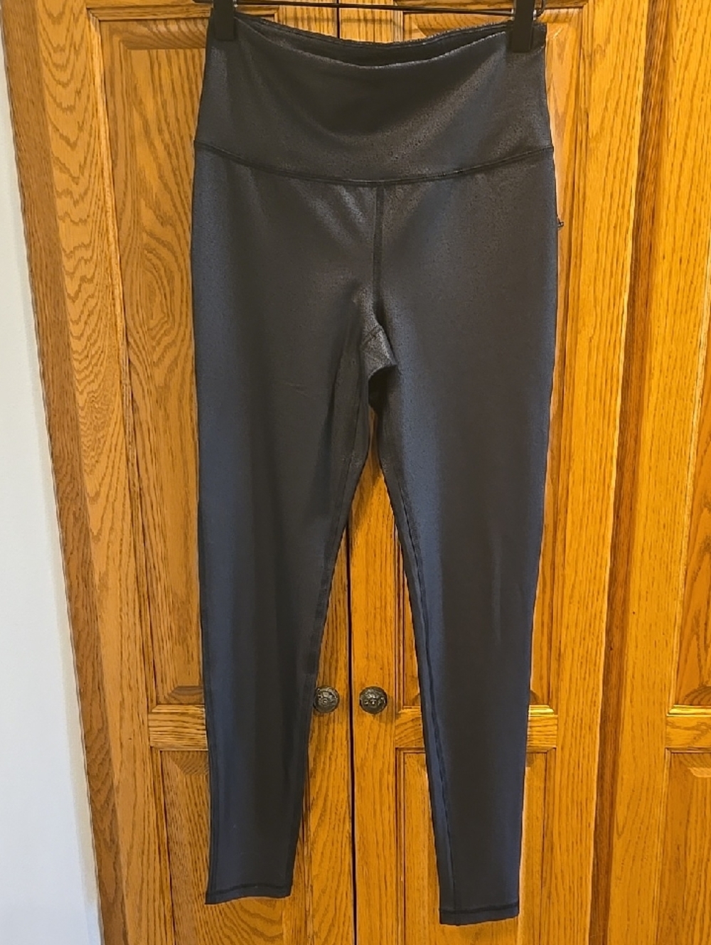 Mono B Small Yoga High Waist Leggings Black Foil Pebble Shimmer Ankle Y2k - Picture 3 of 12